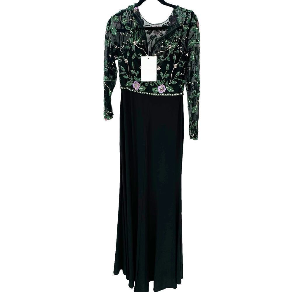 Mac Duggal 67870 Illusion Neckline Beaded Jersey Dress Black/Multi Size 6 NWT - Picture 5 of 12